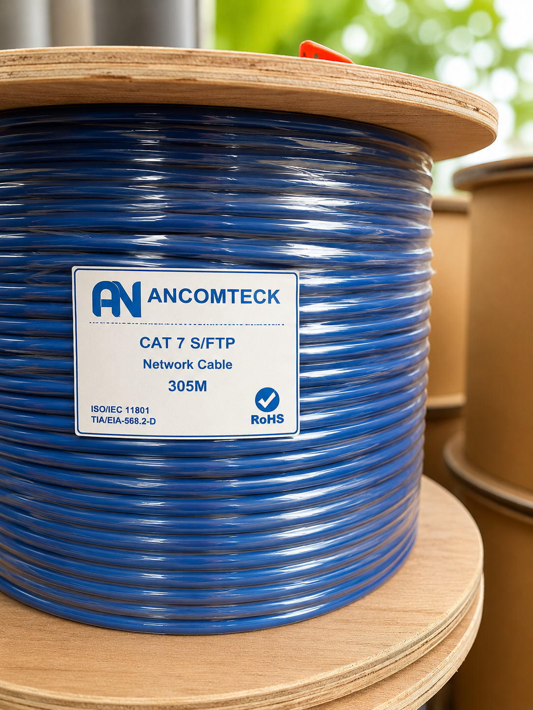 Cáp mạng CAT7 SFTP chống nhiễu 3 lớp, kháng cháy, chống chuột, màu xanh, dài 305m/cuộn